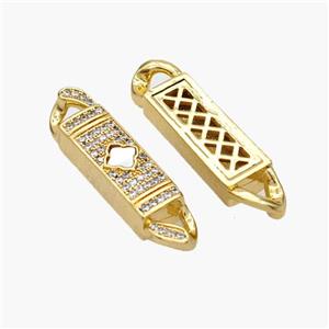 Copper Stick Connector Pave Shell Zirconia Clover 18K Gold Plated, approx 6-33mm