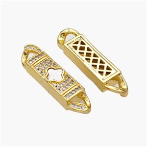 Copper Stick Connector Pave Shell Zirconia Clover 18K Gold Plated, approx 6-33mm