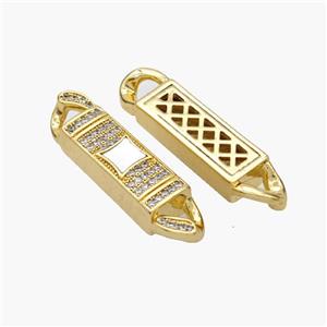 Copper Stick Connector Pave Shell Zirconia Square 18K Gold Plated, approx 6-33mm