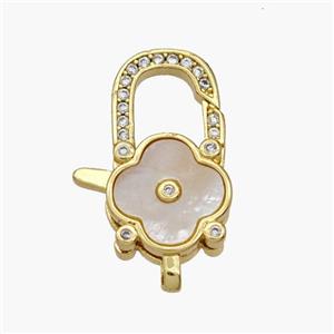 Copper Lobster Clasp Pave Shell Clover 18K Gold Plated, approx 14-21mm