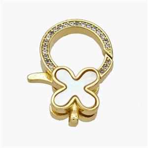 Copper Lobster Clasp Pave Shell Clover 18K Gold Plated, approx 14-22mm