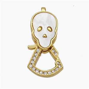 Copper Lobster Clasp Pave Shell Skull 18K Gold Plated, approx 11-23mm