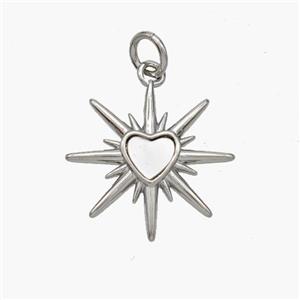 Copper Heart Star Pendant Pave Shell Platinum Plated, approx 17mm