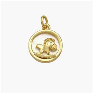 Copper Foal Pendant Pave Shell Horse Gold Plated, approx 12mm