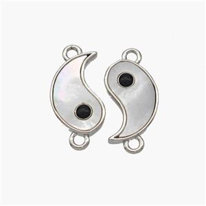 Copper Taichi Connector Pave Shell Yinyang Platinum Plated, approx 8-14mm