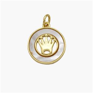 Copper Crown Pendant Pave Shell Gold Plated, approx 14mm