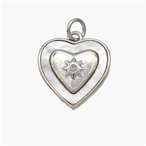 Copper Heart Pendant Pave Shell Platinum Plated, approx 15mm