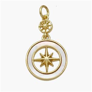 Copper Compass Pendant Pave Shell Gold Plated, approx 5mm, 14mm