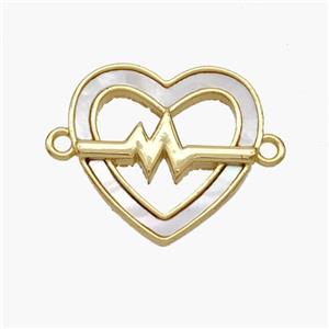 Copper Heart Connector Pave Shell Electrocardiogram Gold Plated, approx 17.5mm