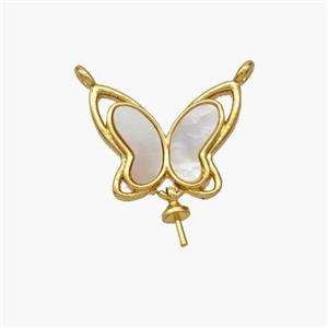 Copper Butterfly Pendant Pave Shell 2loops Gold Plated, approx 12-15mm