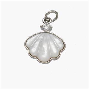 Copper Conch Pendant Pave Shell Platinum Plated, approx 13.5mm