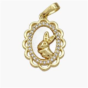 Copper Rabbit Pendant Pave Shell Zirconia 18K Gold Plated, approx 15-18mm