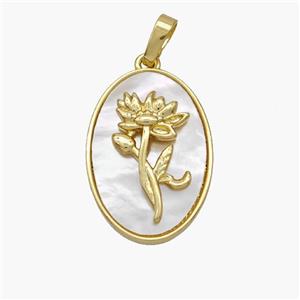 Copper Flower Pendant Pave Shell Zirconia 18K Gold Plated, approx 16-23mm