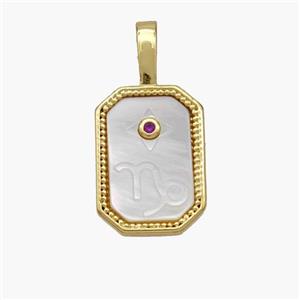 Copper Rectangle Pendant Pave Shell Zodiac Leo 18K Gold Plated, approx 10-20mm