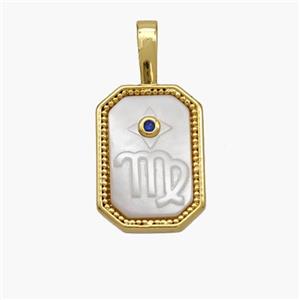 Copper Rectangle Pendant Pave Shell Zodiac Virgo 18K Gold Plated, approx 10-20mm