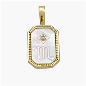 Copper Rectangle Pendant Pave Shell Zodiac Scorpio 18K Gold Plated, approx 10-20mm