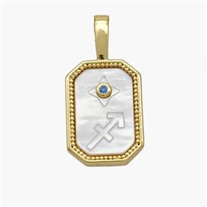 Copper Rectangle Pendant Pave Shell Zodiac Sagittarius 18K Gold Plated, approx 10-20mm