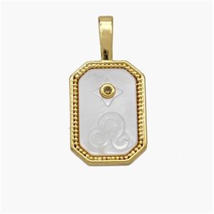 Copper Rectangle Pendant Pave Shell Zodiac Capricorn 18K Gold Plated, approx 10-20mm