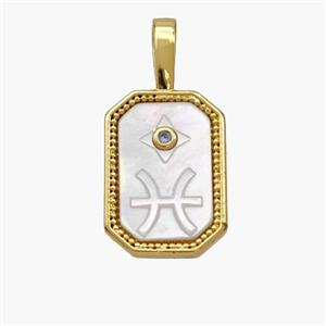 Copper Rectangle Pendant Pave Shell Zodiac Pisces 18K Gold Plated, approx 10-20mm