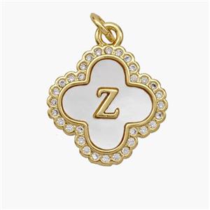 Copper Clover Pendant Pave Shell Zirconia Letter-Z 18K Gold Plated, approx 17.5mm