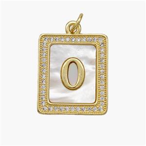 Copper Letter-O Pendant Pave Shell Zirconia Rectangle 18K Gold Plated, approx 17-20mm