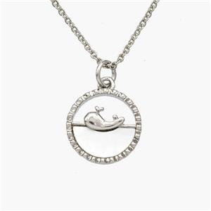 Copper Dolphin Necklace Pave Shell Platinum Plated, approx 13mm, 1.2mm, 44cm length