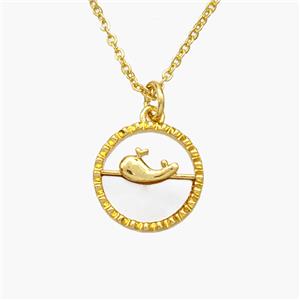 Copper Dolphin Necklace Pave Shell Gold Plated, approx 13mm, 1.2mm, 44cm length