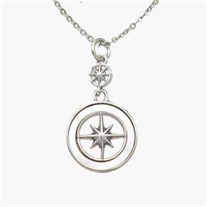 Copper Compass Necklace Pave Shell Platinum Plated, approx 5mm, 14mm, 1.2mm, 44cm length