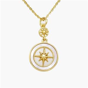 Copper Compass Necklace Pave Shell Gold Plated, approx 5mm, 14mm, 1.2mm, 44cm length