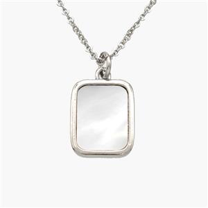 Copper Rectangle Necklace Pave Shell Platinum Plated, approx 11-14mm, 1.2mm, 44cm length