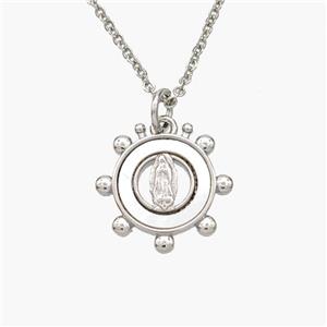 Copper Jesus Necklace Pave Shell Platinum Plated, approx 15mm, 1.2mm, 44cm length