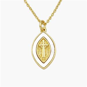 Copper Eye Necklace Pave Shell Cross Gold Plated, approx 10-16mm, 1.2mm, 44cm length