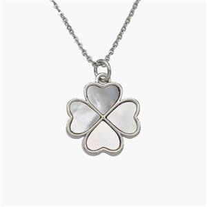 Copper Clover Necklace Pave Shell Heart Platinum Plated, approx 15mm, 1.2mm, 44cm length