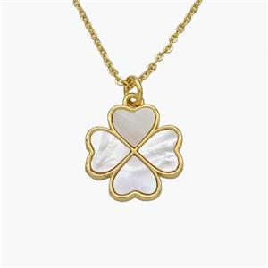 Copper Clover Necklace Pave Shell Heart Gold Plated, approx 15mm, 1.2mm, 44cm length