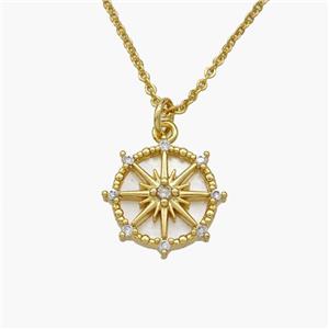 Copper Compass Necklace Pave Shell Gold Plated, approx 15mm, 1.2mm, 44cm length