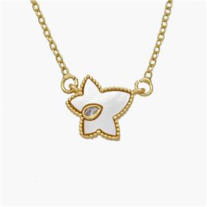 Copper Maple Leaf Necklace Pave Shell Gold Plated, approx 13-14mm, 1.2mm, 44cm length