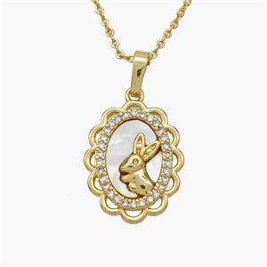 Copper Rabbit Necklace Pave Shell Zirconia Gold Plated, approx 15-18mm, 1.2mm, 44cm length