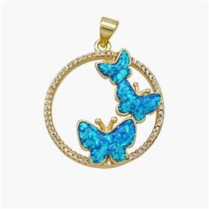 Copper Butterfly Pendant Pave Fire Opal Zirconia 18K Gold Plated, approx 24mm