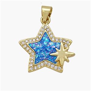 Copper Star Pendant Pave Fire Opal Zirconia 18K Gold Plated, approx 18mm