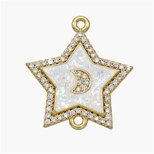 Copper Star Connector Pave Fire Opal Zirconia Moon 18K Gold Plated, approx 21mm