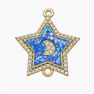 Copper Star Connector Pave Fire Opal Zirconia Moon 18K Gold Plated, approx 21mm