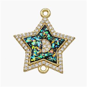 Copper Star Connector Pave Fire Opal Zirconia Moon 18K Gold Plated, approx 21mm