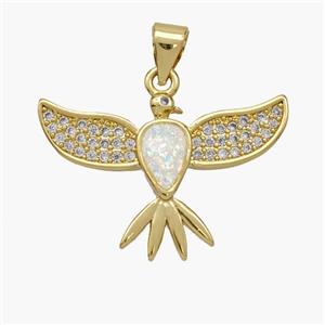 Copper Eagle Pendant Pave Fire Opal Zirconia Hawk 18K Gold Plated, approx 16-25mm