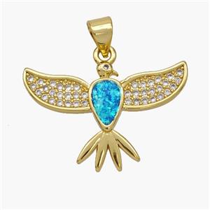 Copper Eagle Pendant Pave Fire Opal Zirconia Hawk 18K Gold Plated, approx 16-25mm