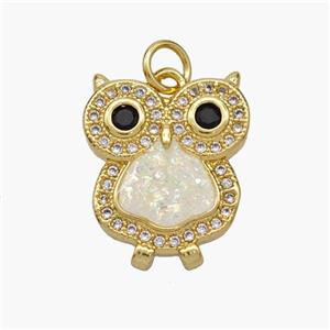 Copper Owl Pendant Pave Fire Opal Zirconia 18K Gold Plated, approx 15-18mm