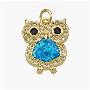 Copper Owl Pendant Pave Fire Opal Zirconia 18K Gold Plated, approx 15-18mm