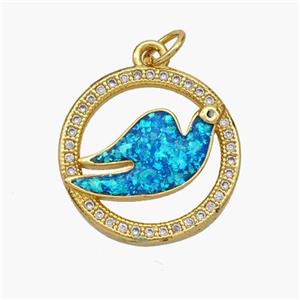 Copper Doves Pendant Pave Fire Opal Zirconia Birds 18K Gold Plated, approx 18mm