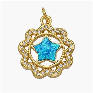 Copper Star Pendant Pave Fire Opal Zirconia Flower 18K Gold Plated, approx 17mm