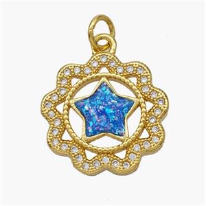 Copper Star Pendant Pave Fire Opal Zirconia Flower 18K Gold Plated, approx 17mm