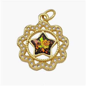 Copper Star Pendant Pave Fire Opal Zirconia Flower 18K Gold Plated, approx 17mm